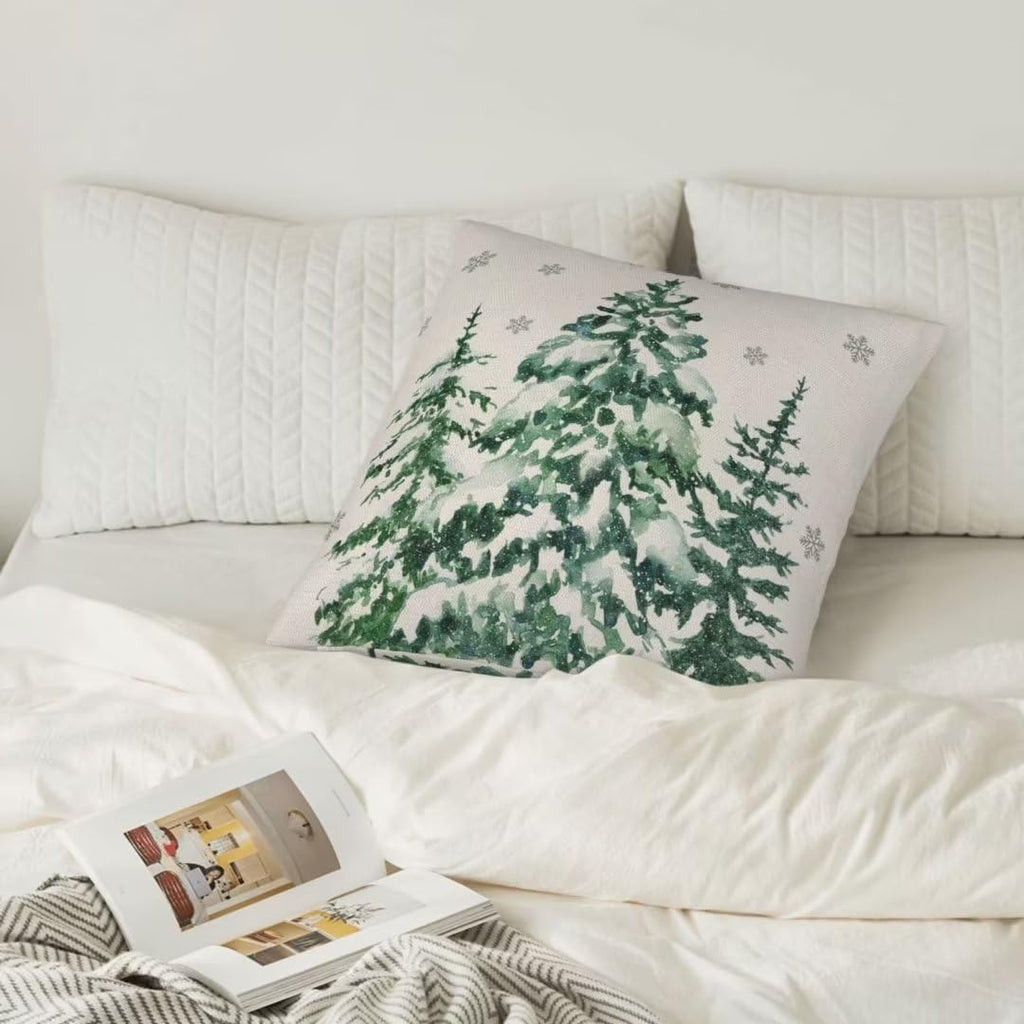 Sunshineyan Christmas Pillow Covers 16X16 Inch Set of 2 Forest Trees Christmas Decor Pillow Covers Green Throw Pillows Winter Christmas Cushion Cases Linen for Home Decor Sofa Couch Living Room