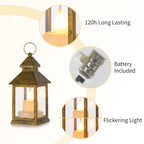 Romadedi Mini Lanterns Decorative for Centerpiece -10 PCS Hanging Small Gold Lantern Bulk with Flickering LED Candles for Wedding Table Decor Halloween Decorations Christmas, Batteries Included