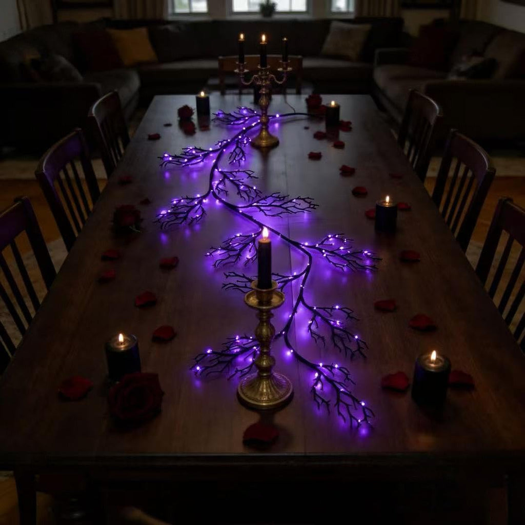 HipTree Halloween Lighted Black Vine Garland 6FT, 120LED Orange Purple Twig Lights, 8 Modes Battery Operated Timer, Waterproof Spooky Halloween Decor for Mantle Fireplace Party Indoor Outdoor