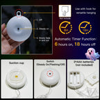 suddus 3 Pack Halloween Lights Battery Operated with Timer, Orange Pumpkin Violet Spider Green Witch Hat Halloween Decor Window Lights with Suction Cup for Home Indoor Party Decorations