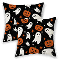 Halloween Pillow Covers 22x22, Cream Spooky Ghost Black Decorative Throw Pillows for Couch, Burnt Orange Pumpkin Decor Cushion Cover 2 Pcs Autumn Fall Outdoor Linen Pillowcase for Bed Car Safa