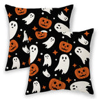 Halloween Pillow Covers 22x22, Cream Spooky Ghost Black Decorative Throw Pillows for Couch, Burnt Orange Pumpkin Decor Cushion Cover 2 Pcs Autumn Fall Outdoor Linen Pillowcase for Bed Car Safa