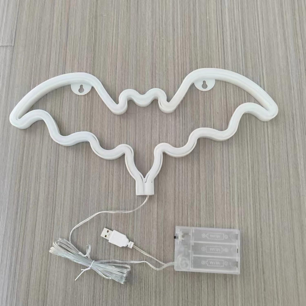 Bat Halloween Neon Signs for Bedroom Bedside Dorm Wall Decor,Neon Light up Halloween Decor LED Night Lights Table Ornaments for Christmas Party, Battery Powered Neon Bat Sign Kids Gifts(2Purple)