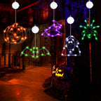 Wlicon 5 PCS Halloween Lights Decorations Green Spider Orange Pumpkin White Ghost Purple Witch Green bat with Suction Cups and Battery Operated Halloween Lights with Timer for Window House Decoration