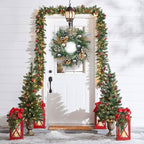 24 inch Christmas Door Wreath, Norfolk Pine Wreaths for Front Door with Silver Ball Glittered Leaf Spray Stems Pinecones Berries for Fireplace Xmas Decorations, Wall Window Indoor Outdoor Decor