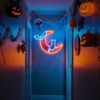 Halloween Neon Sign Wall Decor - Moon&Bat&Cat Themed Halloween LED Lights for Decorating Rooms, Windows, Doors,Party,Bright Beautiful Indoor Home Hanging Art USB Powered