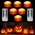 Riakrum 6 Pieces Halloween Remote Timer LED Lights with Remote Summer Halloween LED Pumpkin Lights Battery Operated Lantern Bright Flameless Candle(Orange)