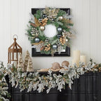 24 inch Christmas Door Wreath, Norfolk Pine Wreaths for Front Door with Silver Ball Glittered Leaf Spray Stems Pinecones Berries for Fireplace Xmas Decorations, Wall Window Indoor Outdoor Decor