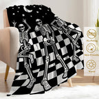 ainori Funny Skull Fleece Throw Blanket 50x60 Inch,Fun Dancing Skeleton Moon Star Checkerboard Decorative Throws,Soft Lightweight Blankets for Halloween Party Room Bedroom,Cozy Gifts for Teens Gamers