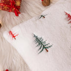 AQOTHES Christmas Tree Green Red Throw Pillow Covers 18x18, Soft Faux Fur Embroidered Throw Pillows for Couch Sofa Cushion Covers Holiday Home Decor