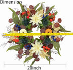 20 Inch Fall Wreath for Front Door, Artificial Thanskgiving Autumn Wreath with Pumpkins, Berries, Dahlia and Silk Leaves for Farmhouse Home Window Wall Office Indoor Outdoor Decorations