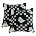 Ultra Soft Cozy Checkered Ghost Happy Halloween Knitted Throw Pillow Cover Fluffy Microfiber Checkerboard pillocase Lightweight Decorative for Sofa Bed 18 Inches Both Sides Black