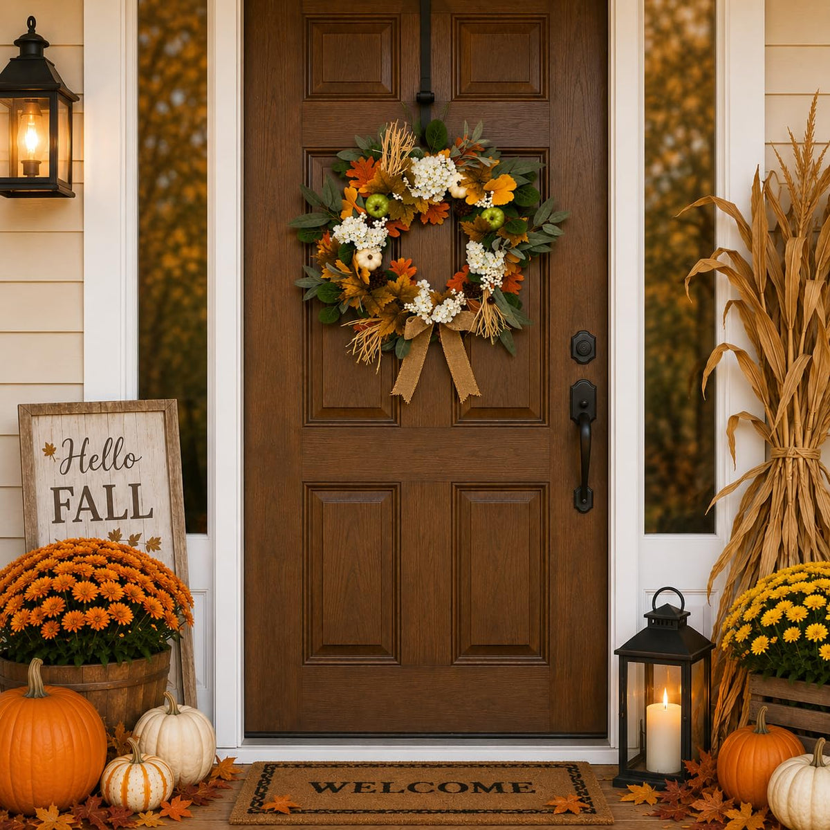 22 Inch Fall Wreath, Handmade Thanksgiving Wreath, Fall Wreaths for Front Doors, Pumpkin Fall Wreath Decorations, Wreath Fall Decor for Home Porch Outdoor Indoor