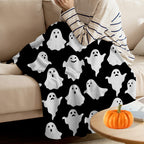 Jbralid Halloween Throw Blankets Funny Ghost Cute Halloween Spooky Black and White Throw Blanket Lightweight Cozy Flannel Blanket for Bedroom Living Rooms Couch Sofa Bed Home Decorations 60x80 Inch