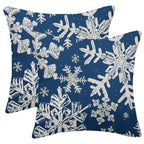 AELUTYSH Navy Blue Christmas Pillow Covers 18x18 Inch Set of 2 Winter Snowflake Decorative Throw Pillows Farmhouse Holiday Christmas Decor Cushion Covers Linen for Home Living Room Bed Outdoor