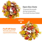Fall Wreaths for Front Door,Sunflower Autumn Wreath with Lights,Pumpkins and Bows,for Thanksgiving Halloween Farmhouse Indoor Outdoor Outside (Golden Pumpkin)