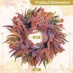 Fall Wreaths for Front Door 24 Inch, Outdoor Wreaths with Artificial Willow Leaves and Berries, Autumn Wreath for Front Door Indoor Wall Window Farmhouse Thanksgiving Halloween