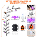 6 FT 54 LED Halloween Lights, 8 Modes & Timer Battery Operated Halloween Pumpkins Bats Ghosts Lights with Willow Vine Twig, 3D Waterproof Decorations Lights for Indoor Wall Party Fireplace Mantle
