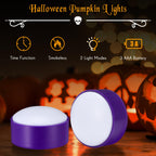 Riakrum 6 Pieces Halloween Remote Timer LED Lights with Remote Summer Halloween LED Pumpkin Lights Battery Operated Lantern Bright Flameless Candle(Purple,Purple Light)