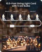 Christmas Village Lights, Decoration String Lights 10.5Ft with 5 C7 LED Bulbs, Warm White, with Socket and Switch, for Christmas Snow House,Pumpkin Crafts,Holiday Decoration W07VL05