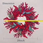 20 Inch Christmas Wreath for Front Door, Artificial Berry with Pinecone, Artificial Red Berry Flower Garlands, Used for Window, Wall, Porch, and Other Indoor and Out Door Home Decorations