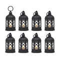 LLQ (8Pack-5Inch) Mini Lantern with Flickering LED Candle for Table Centerpiece, Black Halloween Decorations, Small Hanging Decorative Lantern for Wedding Christmas, Fall Garden Party Decor for Home