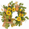 20 Inch Fall Wreath for Front Door, Sunflower Autumn Wreath with Pumpkins and Bow for Thanksgiving Farmhouse Home Window Wall Office Wedding Indoor Outdoor Decorations