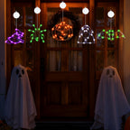 Wlicon 5 PCS Halloween Lights Decorations Green Spider Orange Pumpkin White Ghost Purple Witch Green bat with Suction Cups and Battery Operated Halloween Lights with Timer for Window House Decoration