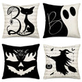 Easternproject Halloween Boo Throw Pillow Covers Set of 4 20x20 Inch October 31 Cat Trick or Treat Evil Pumpkin Ghost Witch Halloween Fall Farmhouse Decorations Pillows Cushion Cases Black White
