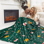PAVILIA Christmas Gingerbread Throw Blanket | Green Holiday Christmas Fleece Blanket | Soft, Plush, Warm Winter Cabin Throw, 60x80 (Green Gingerbread)