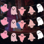 Ganeen Halloween Pink Ghost Decorations Halloween Pink Ghost String Lights 10 ft 20 LED Hanging LED Lights Battery Operated for Home Party Indoor Outdoor Cute Decor