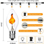25Ft Halloween Flickering Flame Lights, C7 Orange Halloween Decoration with 27 Clear Flame Bulbs, Waterproof Connectable Patio Lights for Christmas Indoor Outdoor Decor, E12 Candelabra Base