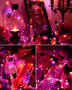 ODEETRONIC Orange Purple Halloween Lights, 2 Pack 16.4ft 50 LED Orange Fairy Lights String, 8 Modes Battery Operated Purple Twinkle Tree Lights with Remote Timer for Party Home Indoor Outside Decor