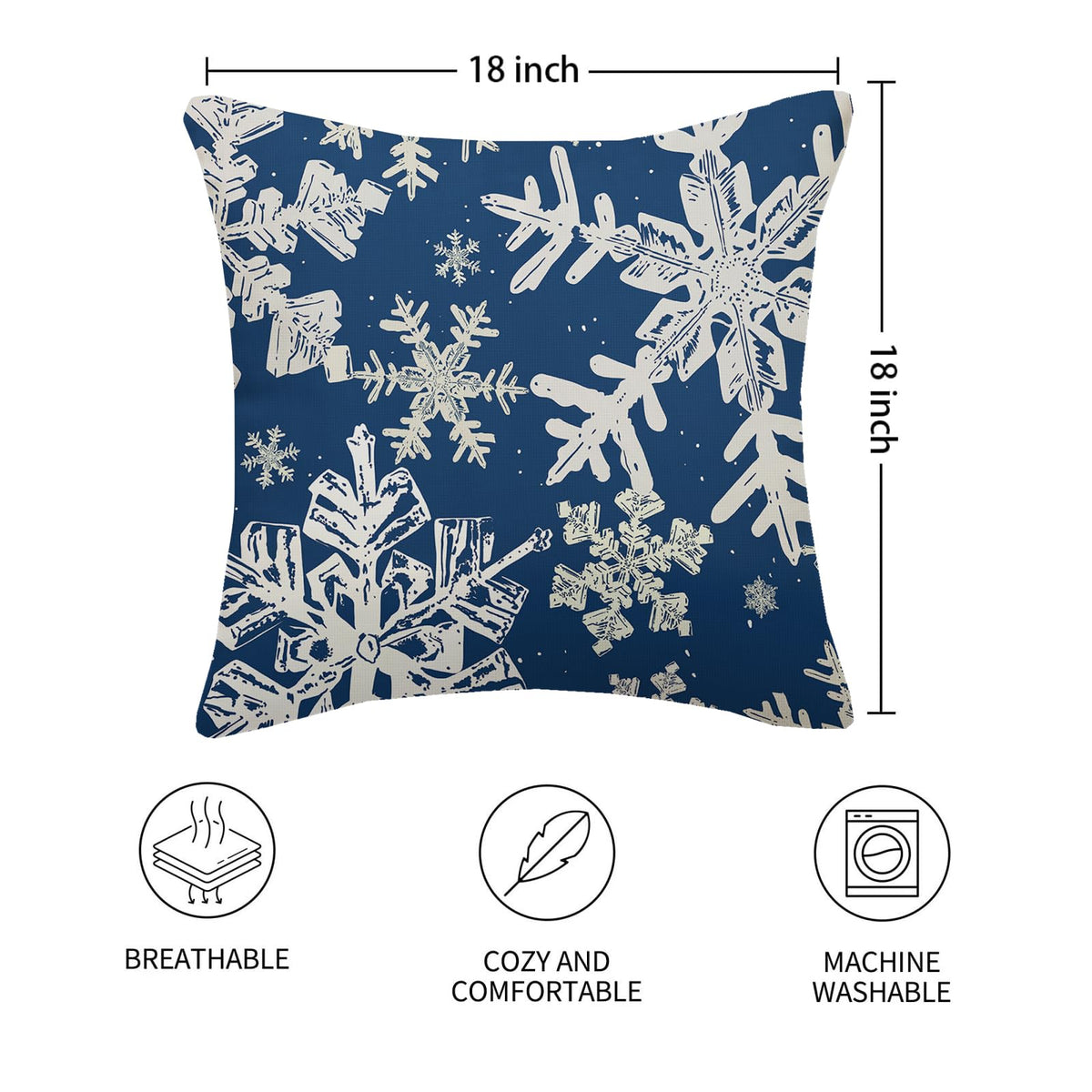 AELUTYSH Navy Blue Christmas Pillow Covers 18x18 Inch Set of 2 Winter Snowflake Decorative Throw Pillows Farmhouse Holiday Christmas Decor Cushion Covers Linen for Home Living Room Bed Outdoor