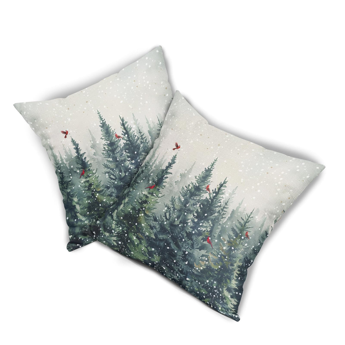 Evlaschin Winter Trees Throw Pillow Covers Set of 2 Watercolor Christmas Pine Tree Birds Decorative Pillowcases 18x18in Cotton Linen Double Sided for Couch Holiday Indoor Outdoor Farmhouse