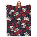 VODRM Horror Skull Blanket Gifts for Kids Adults Soft Warm Lightweight Cozy Gothic Red Rose White Black Skulls Throw Blankets for Bed Living Room Sofa Couch Halloween Goth Decor 50x60in