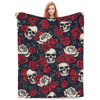 VODRM Horror Skull Blanket Gifts for Kids Adults Soft Warm Lightweight Cozy Gothic Red Rose White Black Skulls Throw Blankets for Bed Living Room Sofa Couch Halloween Goth Decor 50x60in