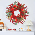 22 inch Christmas Wreath for Front Door - Apple and Berry Wreath for, Artificial Holiday Door Decoration with Mixed Leaves, Farmhouse Style Christmas Wreath