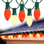 Red and White LED Christmas Lights,25FT Vintage C9 Red White Christmas Lights Outdoor with 26 LED Bulbs,Commercial Extendable Xmas Light for Roofline Patio Holiday Party Backyard Xmas Decor