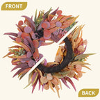 Fall Wreaths for Front Door 24 Inch, Outdoor Wreaths with Artificial Willow Leaves and Berries, Autumn Wreath for Front Door Indoor Wall Window Farmhouse Thanksgiving Halloween