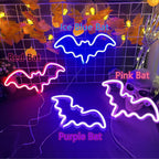 Bat Halloween Neon Signs for Bedroom Bedside Dorm Wall Decor,Neon Light up Halloween Decor LED Night Lights Table Ornaments for Christmas Party, Battery Powered Neon Bat Sign Kids Gifts(2Purple)