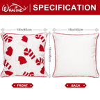 Whaline 2Pcs Christmas Tufted Throw Pillow Covers Red White Xmas Hat Candy Cane Pillow Case Winter Holiday Soft Cushion Cover for Sofa Couch Bed Home, 18 x 18 Inch