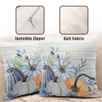 Wnoesat Fall Blue Teal Throw Pillow Covers 16x16 Pumpkin Leaves Print Pillow Cases Set of 2 Thanksgiving Decorations Autumn Harvest Holiday Cushion Cover for Farmhouse Living Room Decor