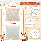 YIOTJUNL Christmas Pillow Covers 18x18 Set of 2 Soft Plush Embroidered Cushion Covers Decorative Gold Star Beige Christmas Tree Throw Pillow Cases Decorations for Winter Holiday Sofa Home Decor