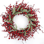 20 Inches Red Christmas Wreath Farmhouse Christmas Wreaths for Front Door Classic Winter Holiday Wreath with Red Berry Fir Pine Needle for Doors Window Indoors Porches Outside