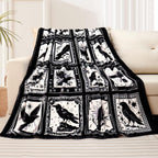 Bird Blanket Halloween Black Gothic Throw Blanket Ultra Soft Retro Hummingbird Blankets Raven Crow Throw Bird Lover Gift Bed Cover Cozy Flannel Fuzzy Plush Couch Cover for Sofa 50" X 60"