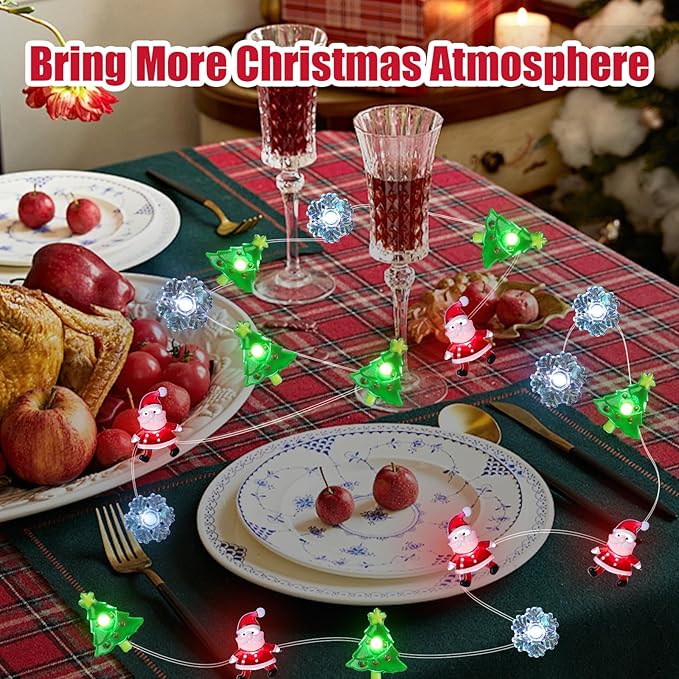 Christmas Lights Santa Snowflake Christmas Tree String Lights, 30 LEDs 10ft Battery Powered, Christmas Decorations Xmas Fairy Lights for Wreath Window Fireplace Tree Poster Board Home Decor