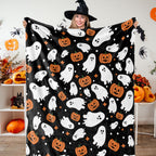 JarThenaAMCS Halloween Fuzzy Flannel Blanket Boo Ghost Pumpkin Throw Blanket Black Soft Blankets for Farmhouse Home Sofa Chair Bed Couch, 60 x 70 Inch