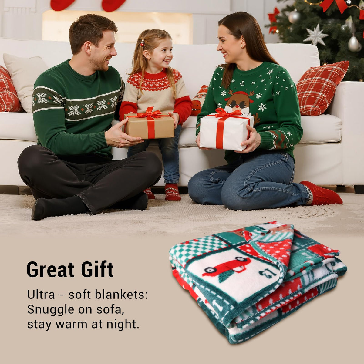 Gogreen Cozy Printed Blanket Twin Christmas Collection - 300 GSM Fleece Blanket Twin Size for Home Decoration, Ultra Soft (Twin - 60" x 80")