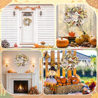 Fall Wreaths for Front Door Outside Decor, 22" Pumpkin Berry Maple Leaves Pine Cone Wreath Autumn Decorations with Bow and Hanging Sign for Thanksgiving Home Outdoor Indoor Porch Harvest